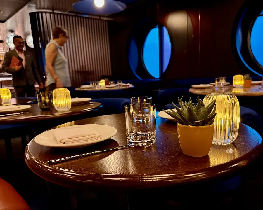 A table setting at Pink Agave, Virgin Voyages