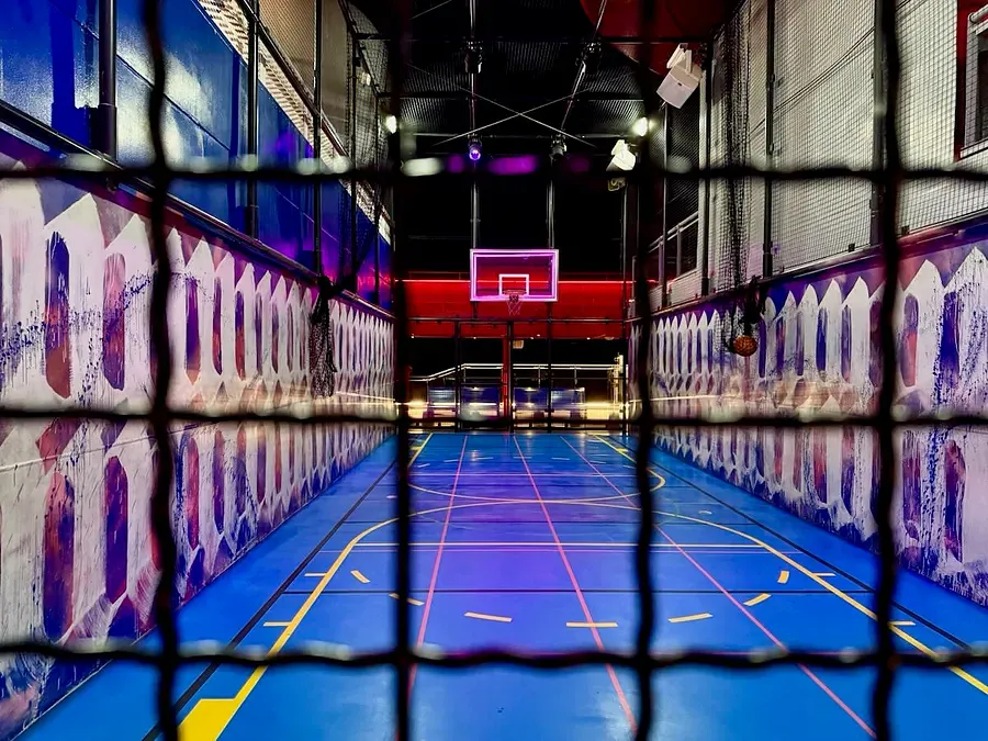 The basketball court on Scarlet Lady at night