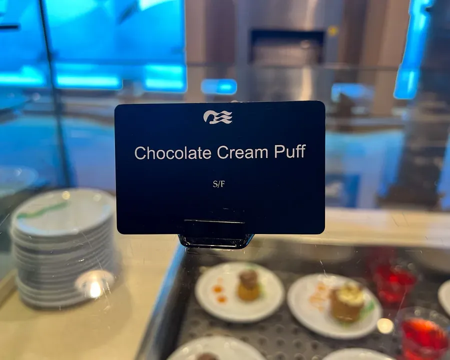 A sign reading Chocolate Cream Puff on a Princess Cruise