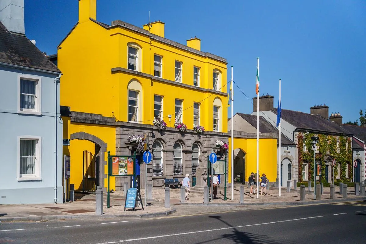 Slane village and the Four Sisters Georgian houses at the central crossroads, County Meath