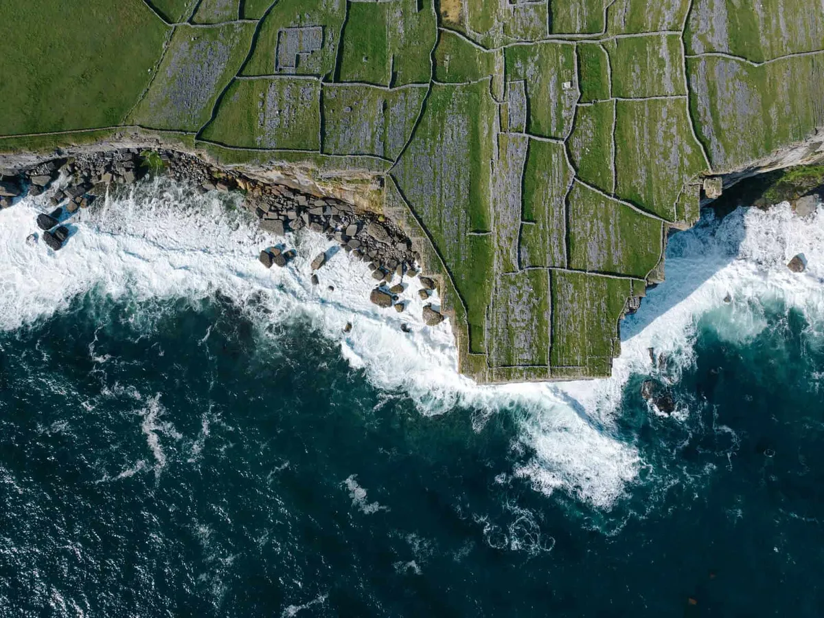 Aerial view of Inis Mor coastline, Aran Islands