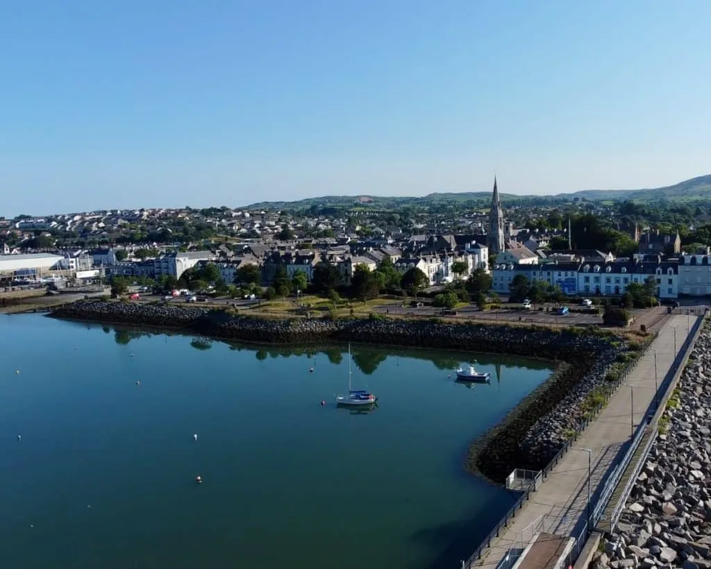 A drone photograph across Warrenpoint Northern Ireland