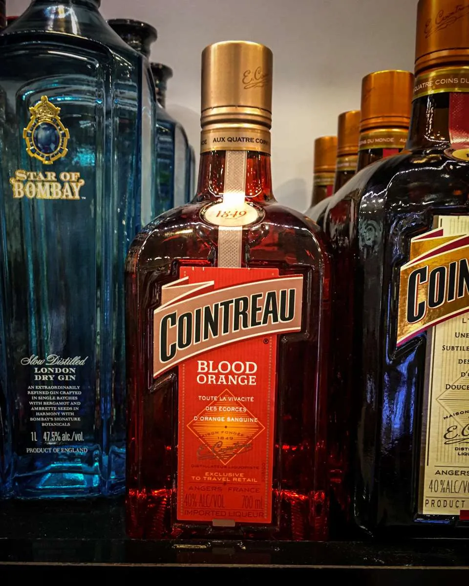 A bottle of blood orange Cointreau on sale in a Buenos Aires airport Duty Free 