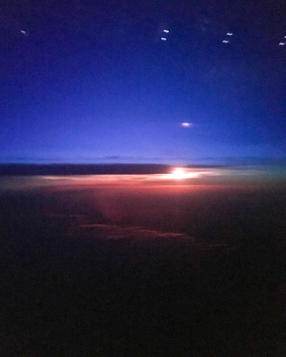 The view of dawn over South Africa from Virgin Atlantic 