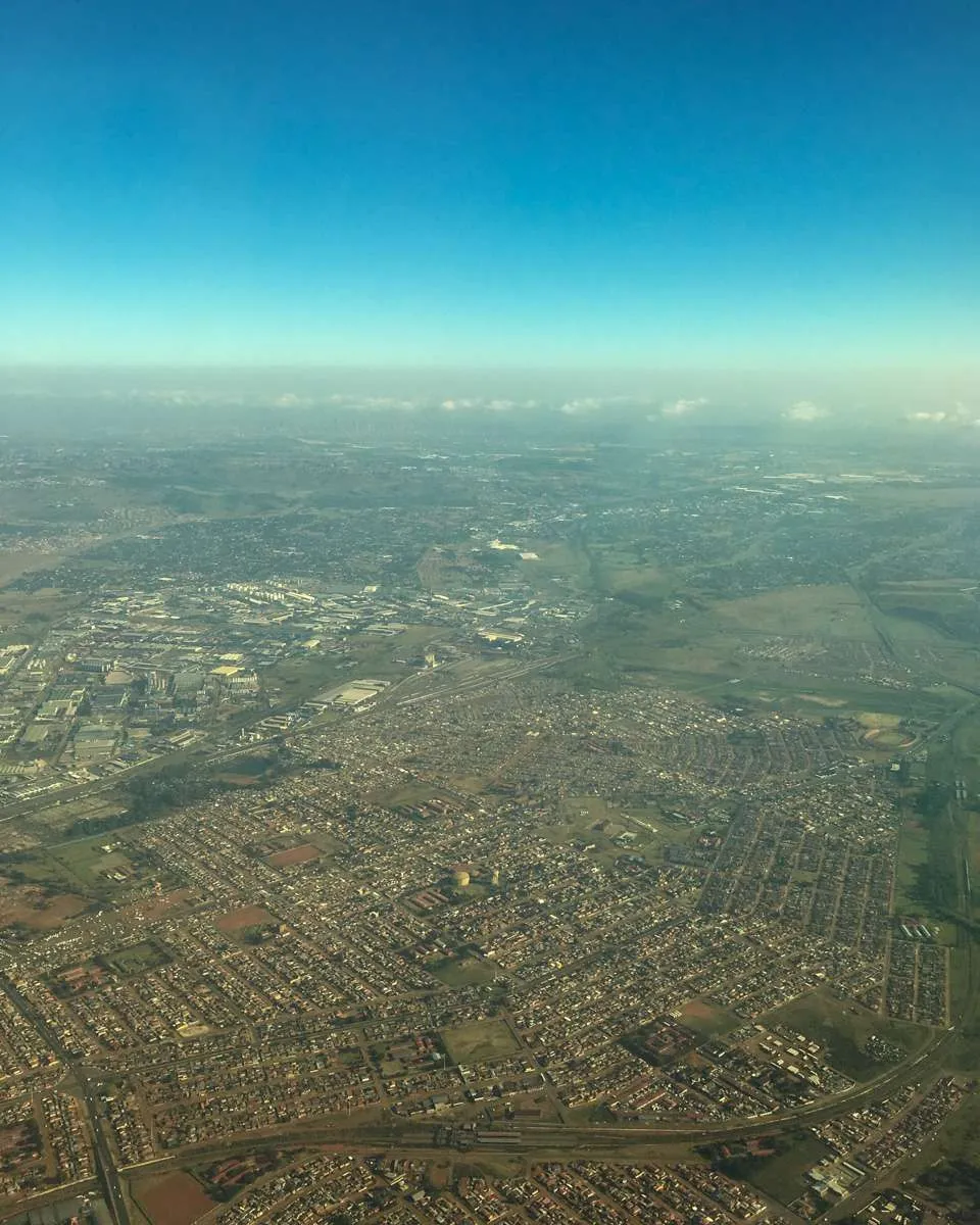 Johannesburg pictured during landing at OR Tambo International airport on board a Virgin Atlantic plane 