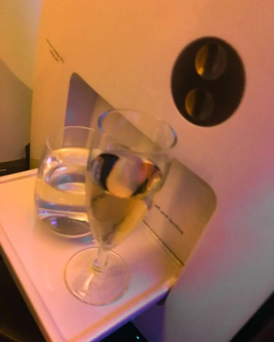 A glass of champagne on board Virgin Atlantic 