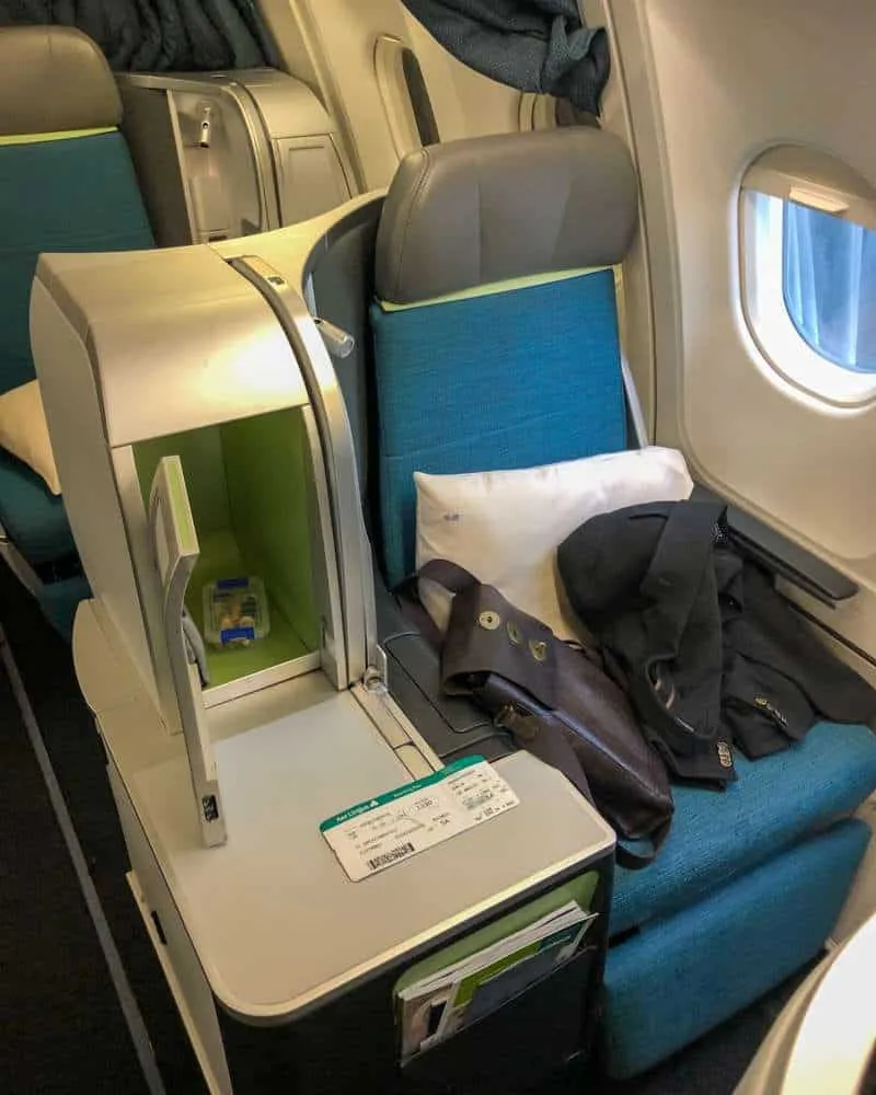 A business class seat on board an Aer Lingus flight to Los Angeles