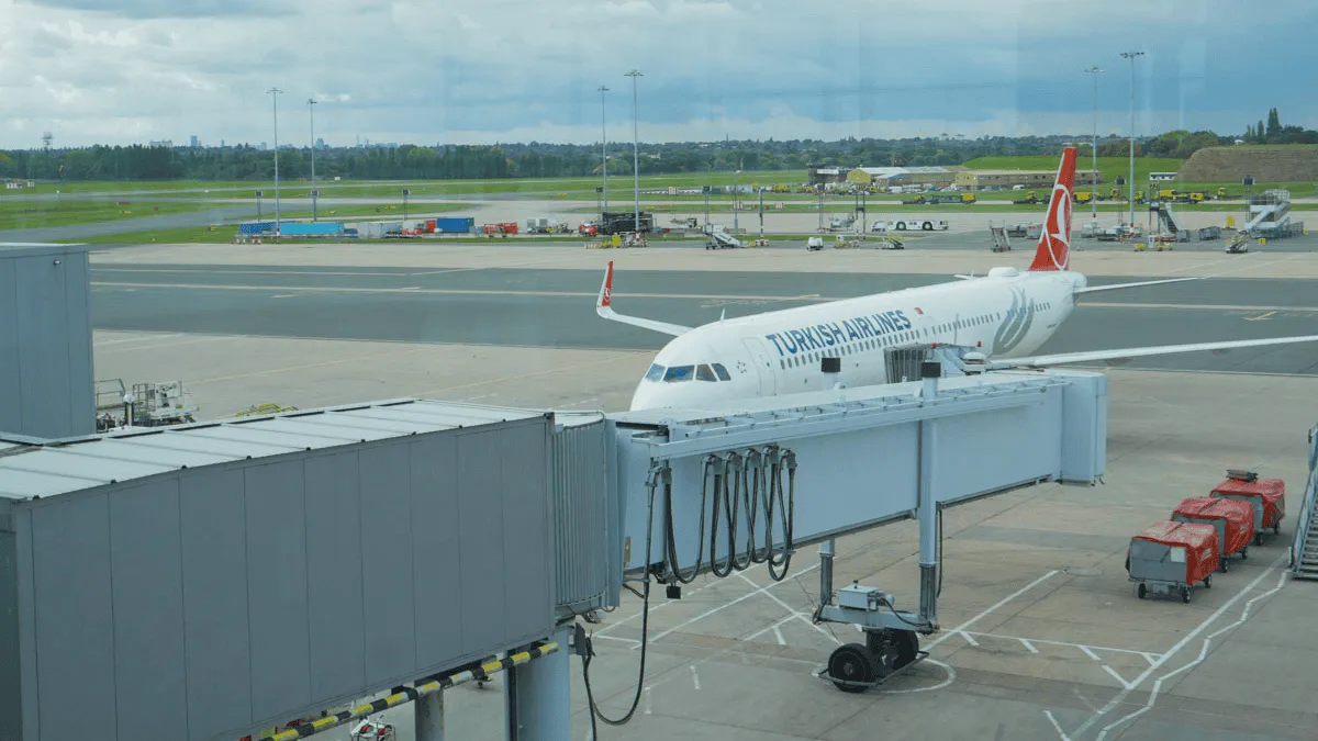 Turkish Airlines A321neo shown at the gate in Birmingham UK 