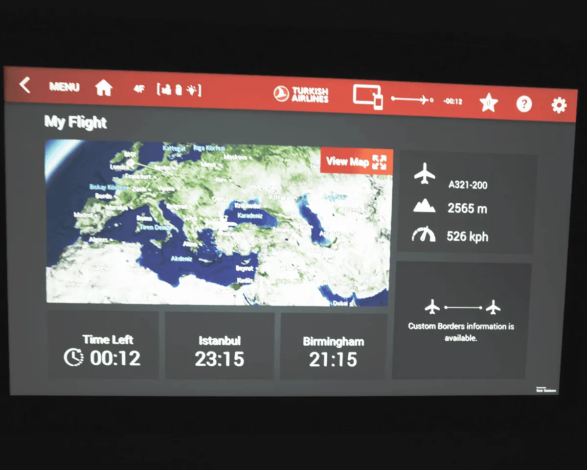 Information shown is about arrivals at Istanbul on the main seatback screen