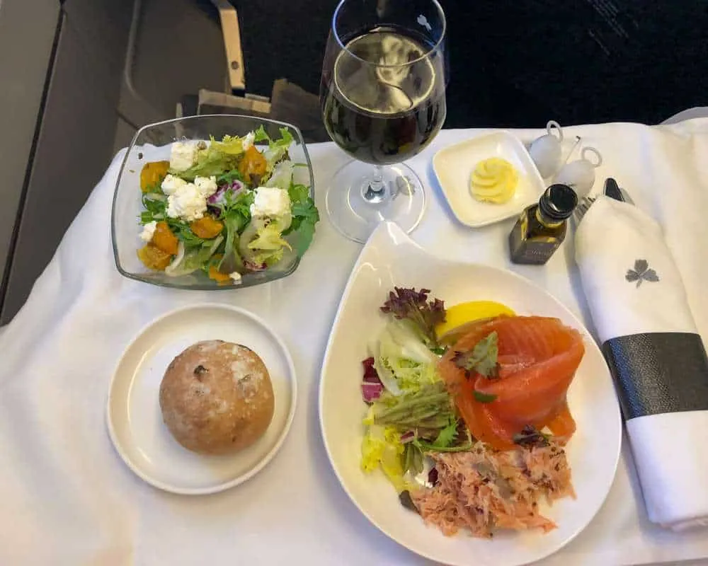 Aer Lingus food options - salmon first course