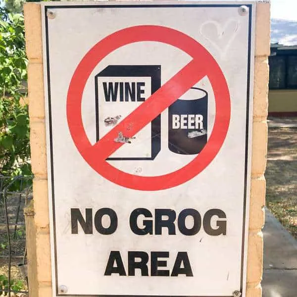 No Grog Area on a poster in Alice Springs. Photograph copyright Patrick Hughes