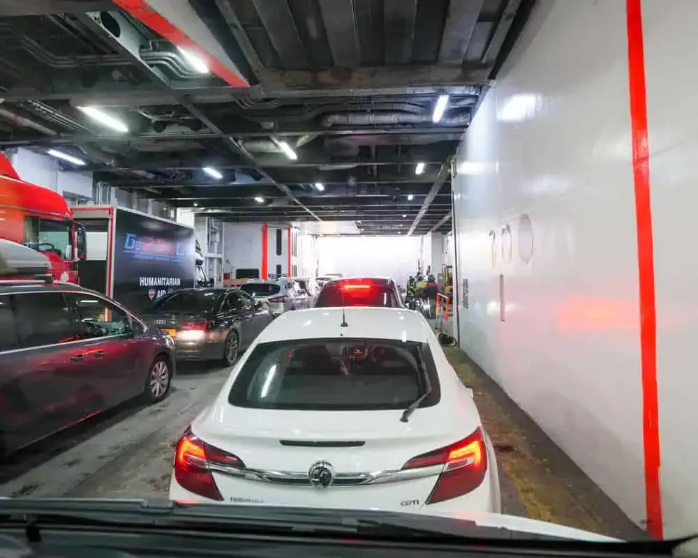 Back on the car deck, the large ferry doors are opening. 