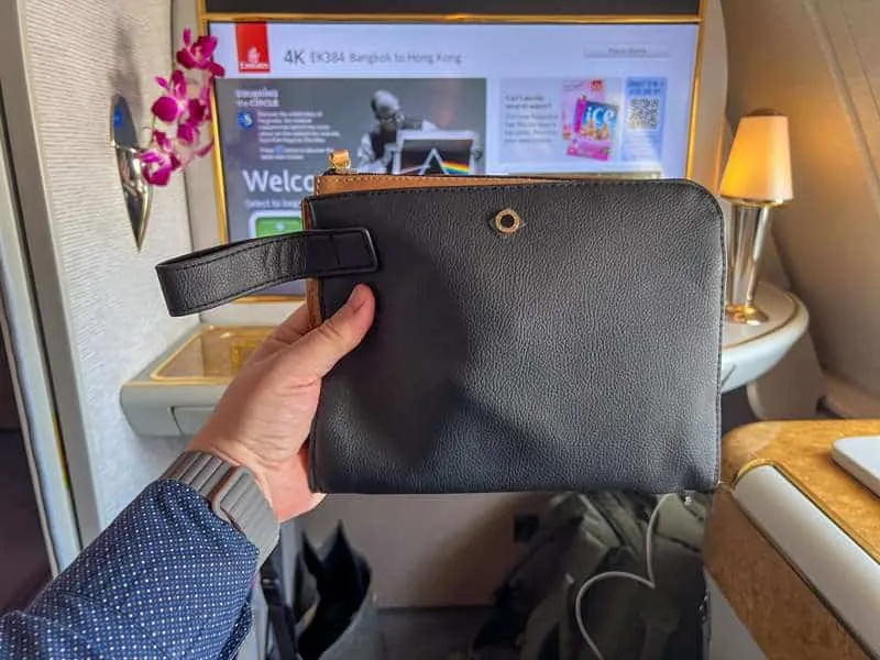 The amenity kit by Diptyque on Emirates First Class