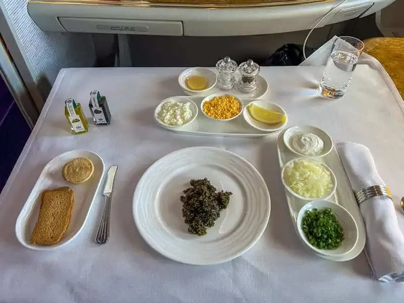 Caviar service on the Emirates A380 First Class