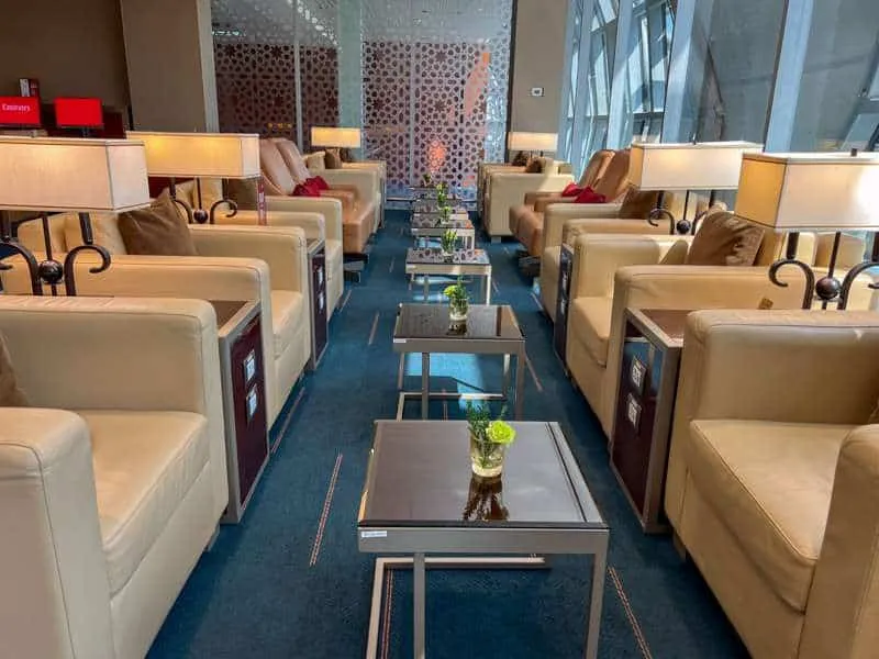 Comfortable lounge chairs at the Emirates Business Class Lounge at Bangkok 