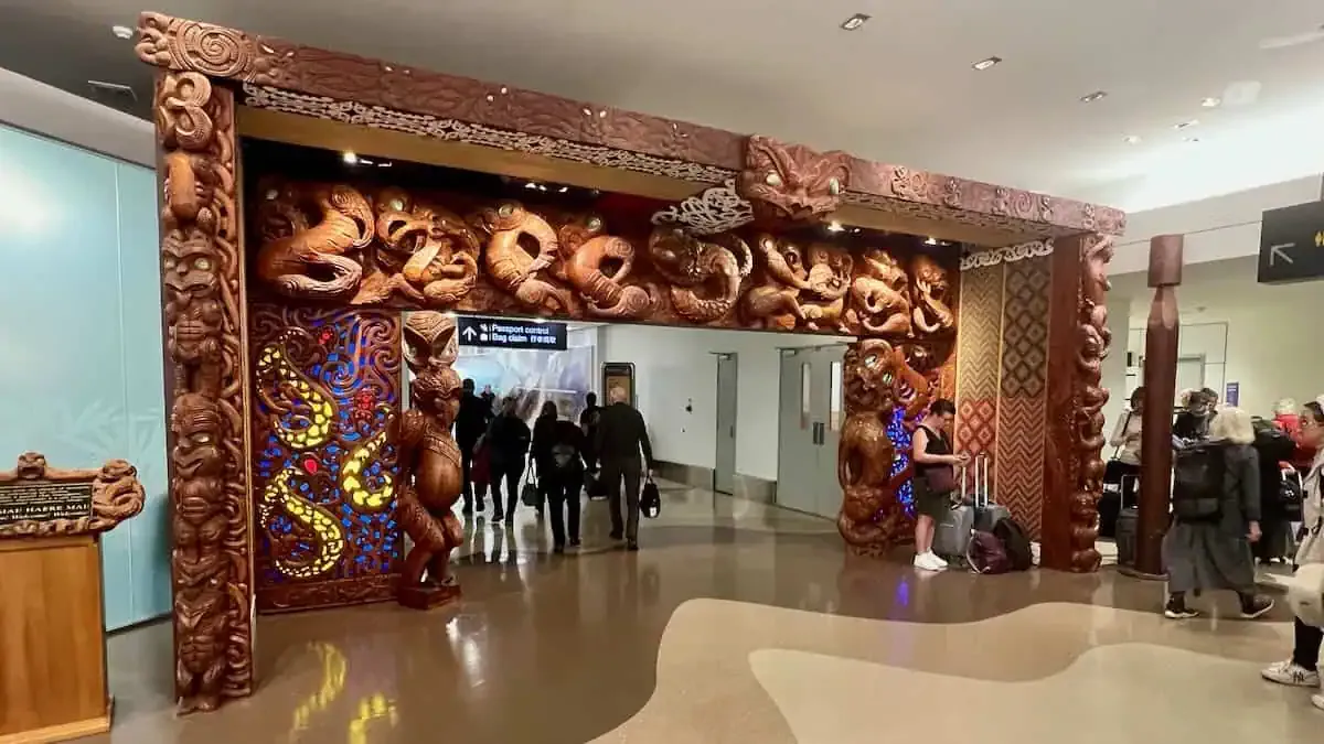 The hand-carved welcome arch at Auckland Airport