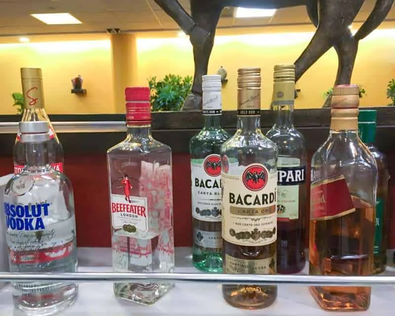 Bottles of alcohol in an airport lounge 