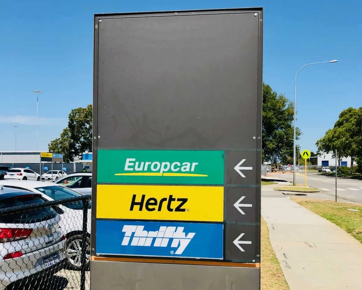 Car rental sign at Perth International Airport