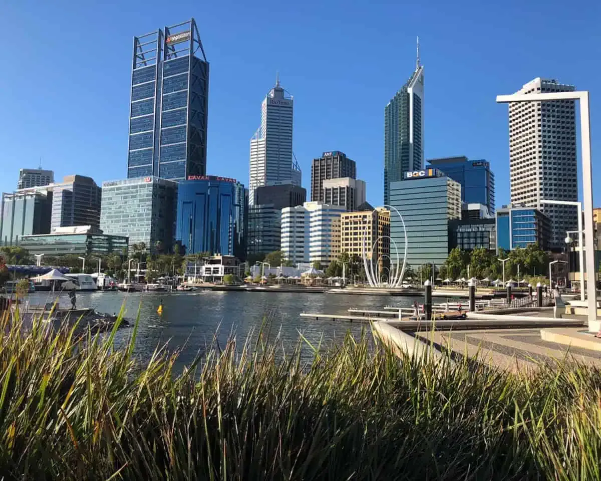 A view of Perth downtown high rise buildings from Elizabeth Quay