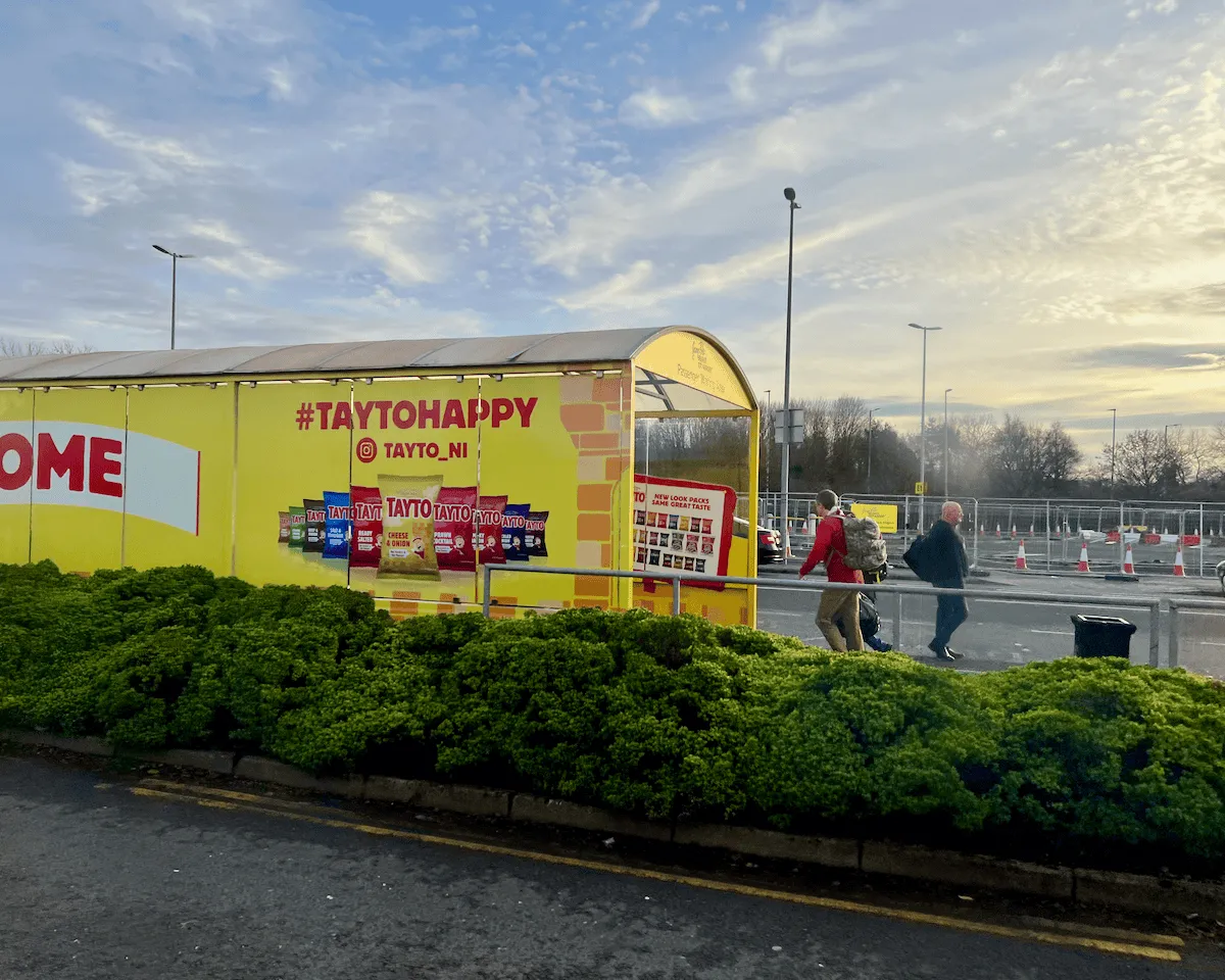 The Tayto sign is where cars can drop off passengers 