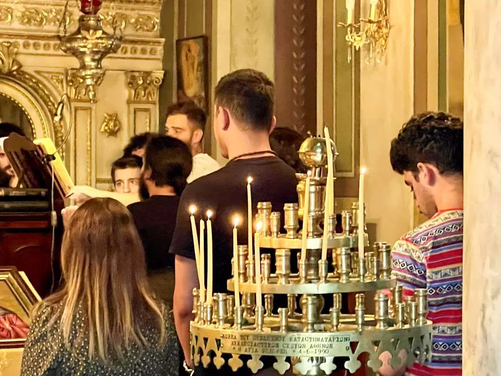 A Greek Orthodox service in full swing