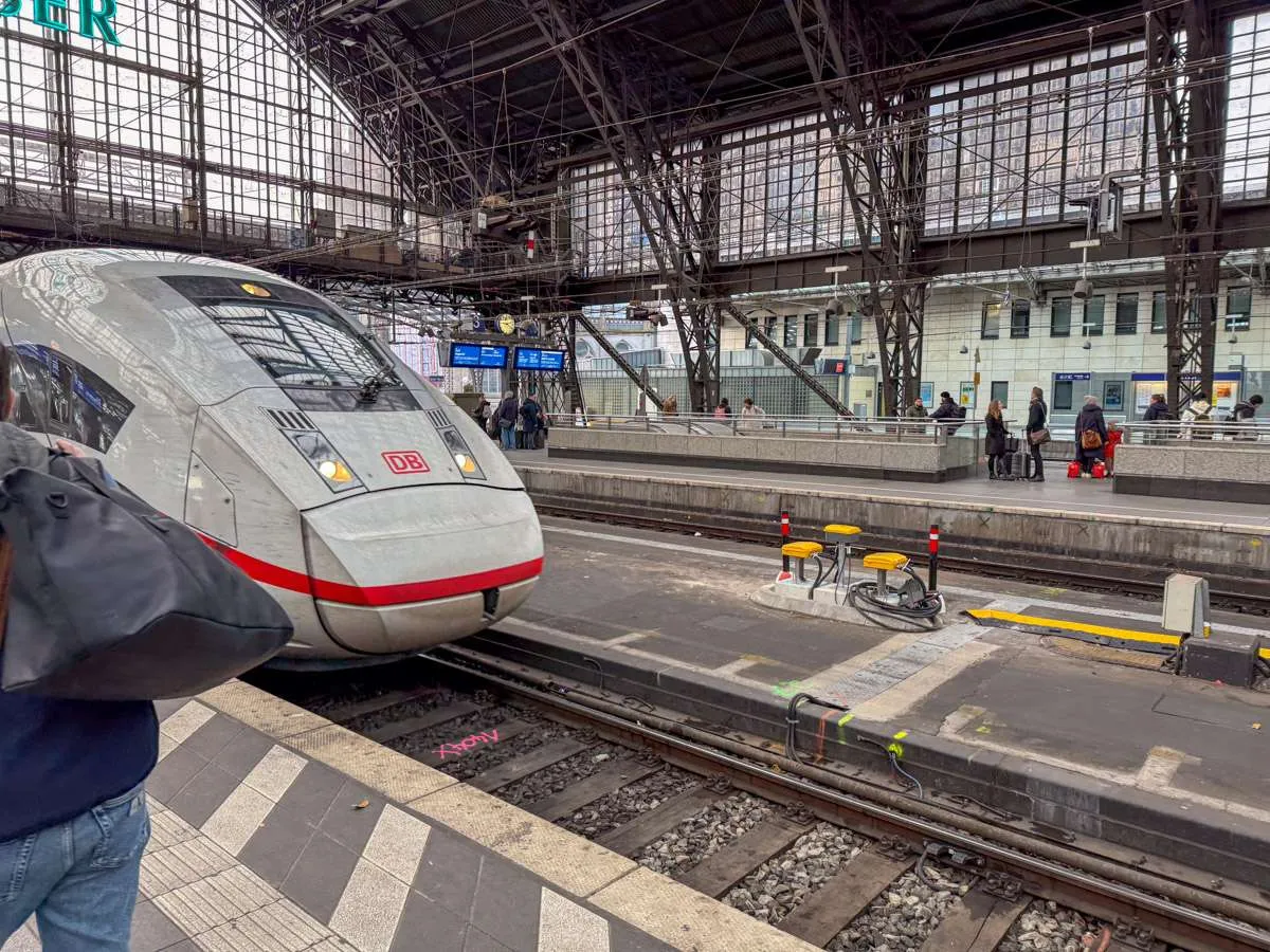 The front nose of an ICE train at Cologne station