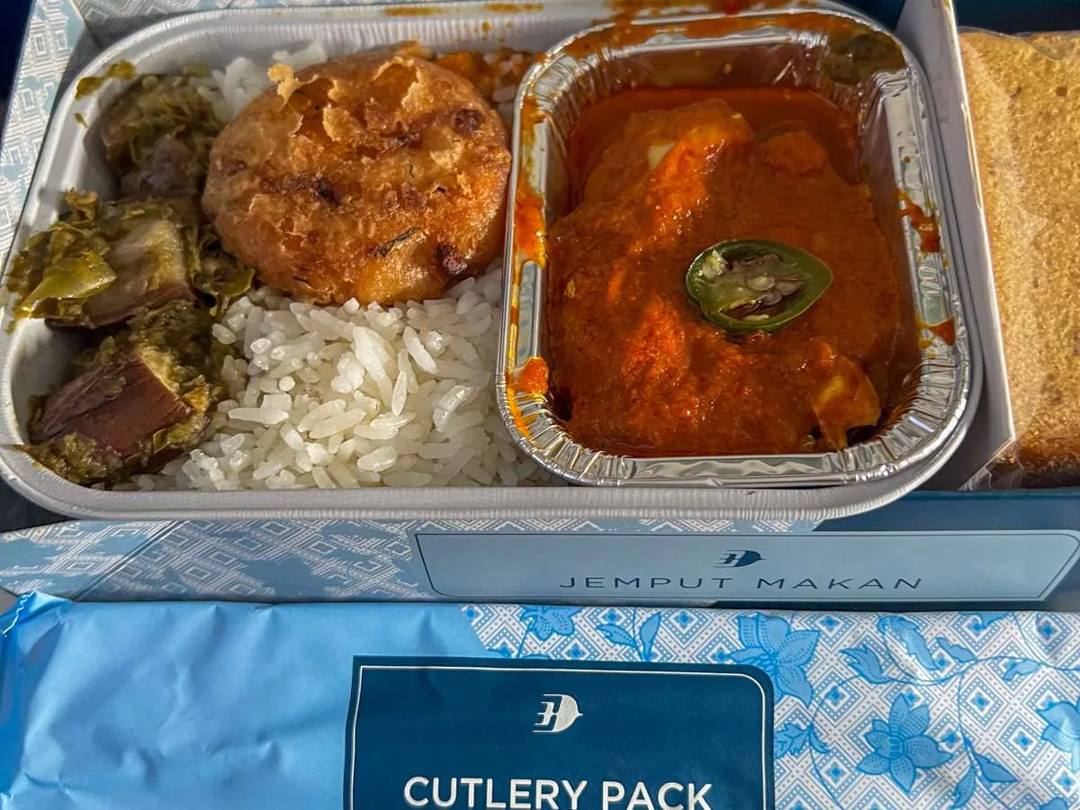 A nasi padeng airline meal on Malaysia Airlines