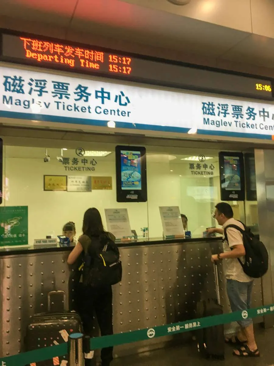 The ticket desk for the Maglev train at Shanghai Pudong airport