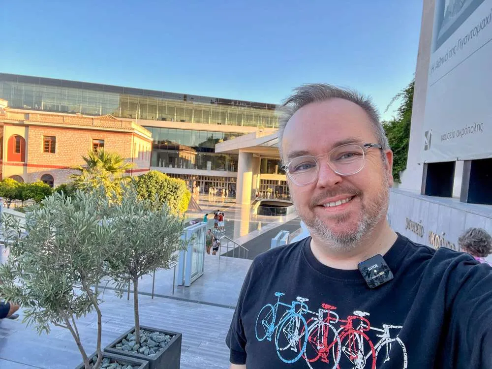 Patrick outside the Acropolis Museum