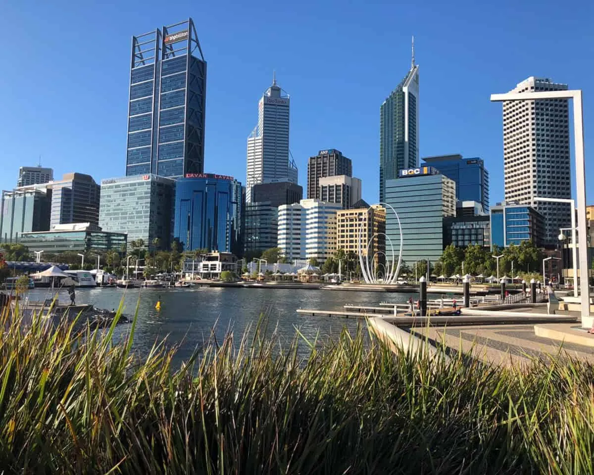 A view of Perth downtown high rise buildings from Elizabeth Quay