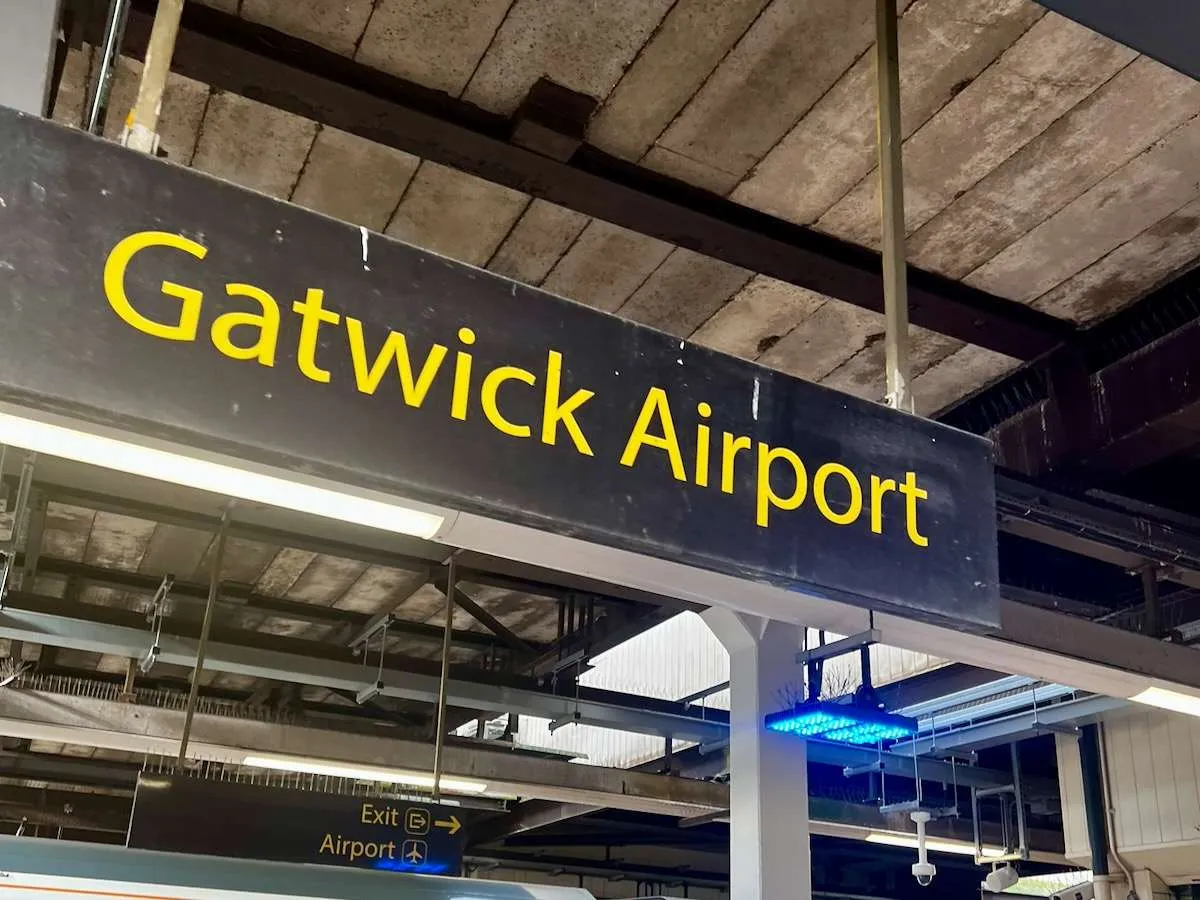 A sign reading Gatwick Airport