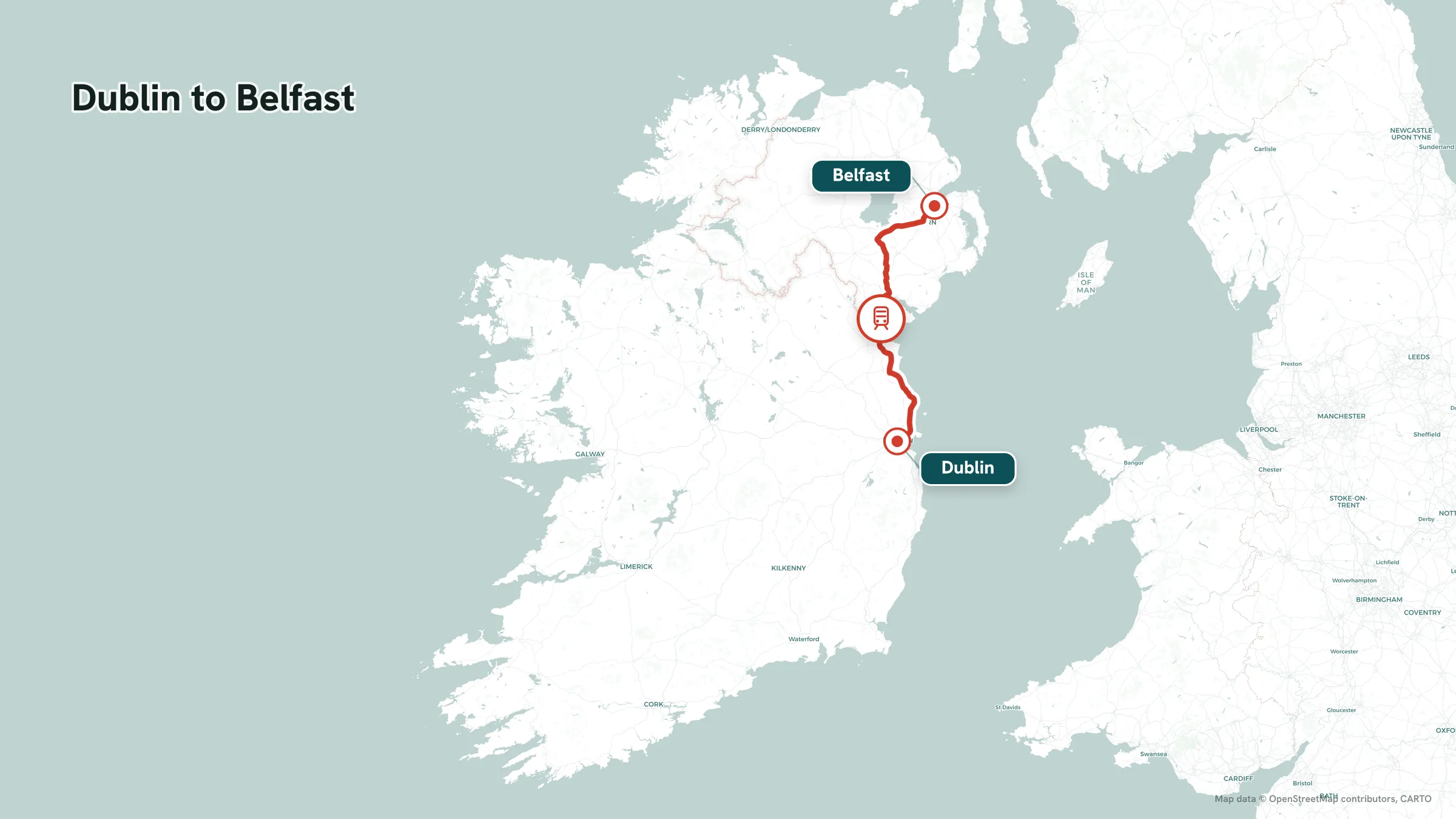 Rail route map: Dublin to Belfast on the Enterprise