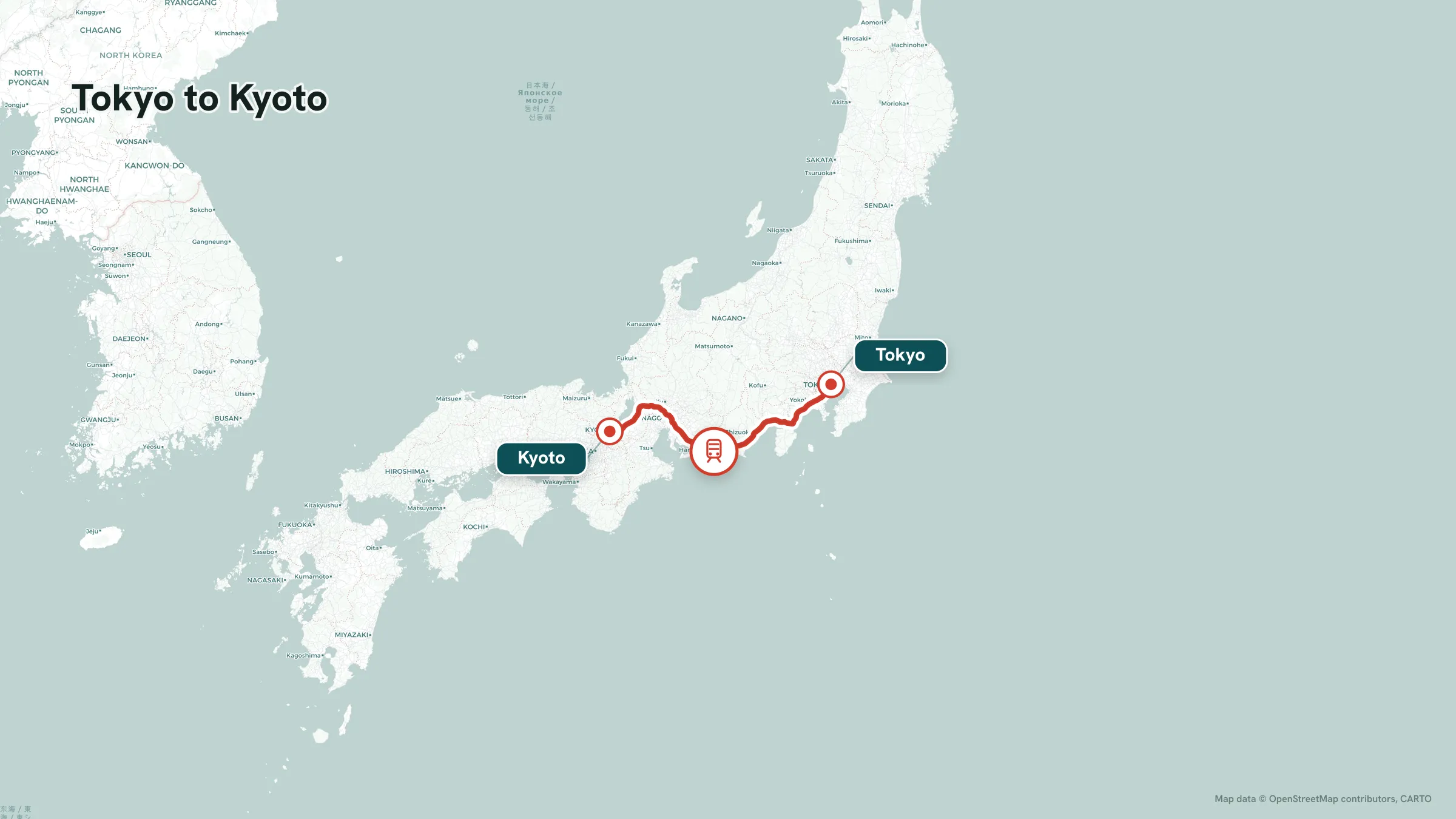 Rail route map: Tokyo to Kyoto on the Tokaido Shinkansen