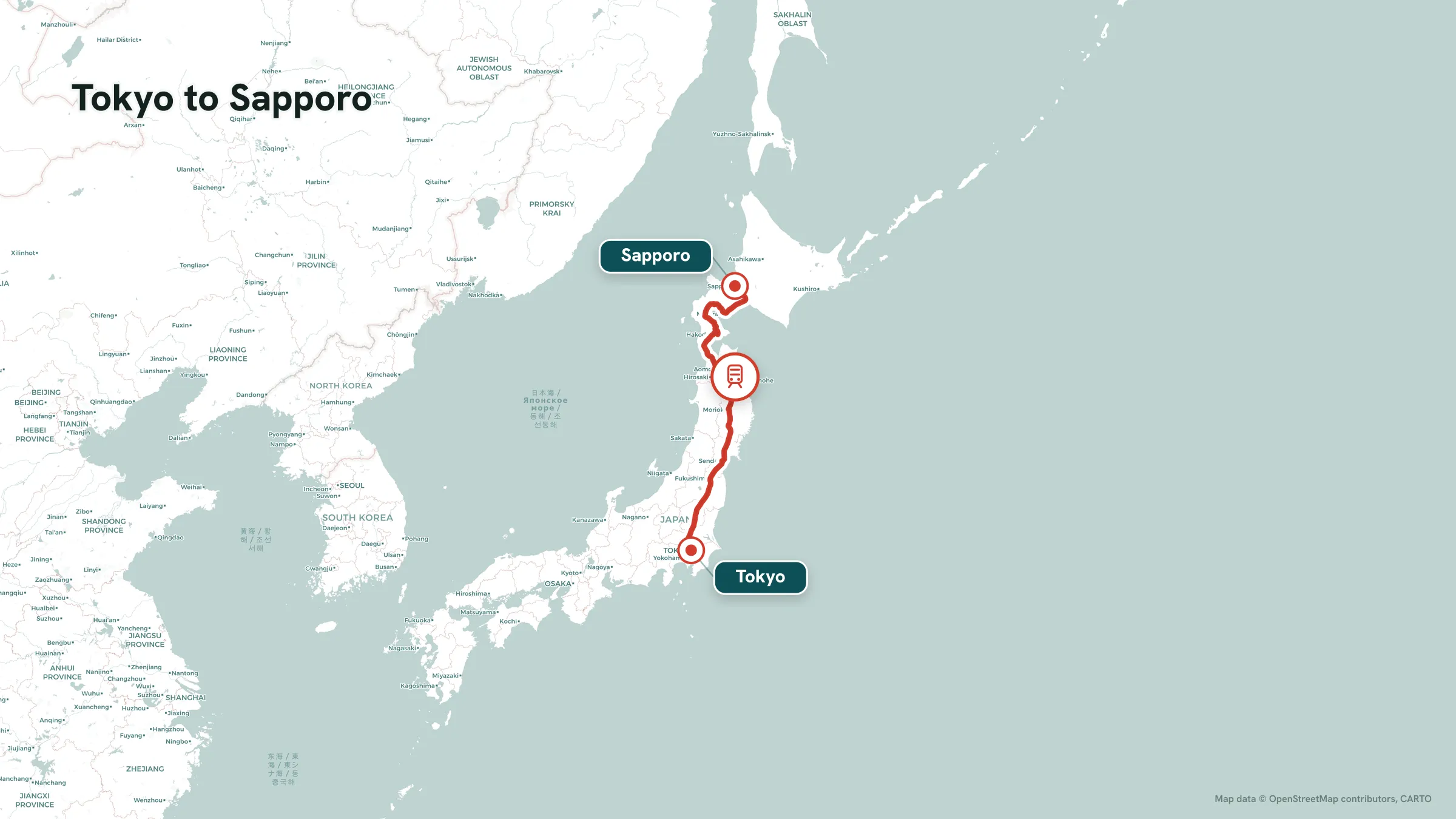 Rail route map: Tokyo to Sapporo via the Hokkaido Shinkansen and Limited Express Hokuto