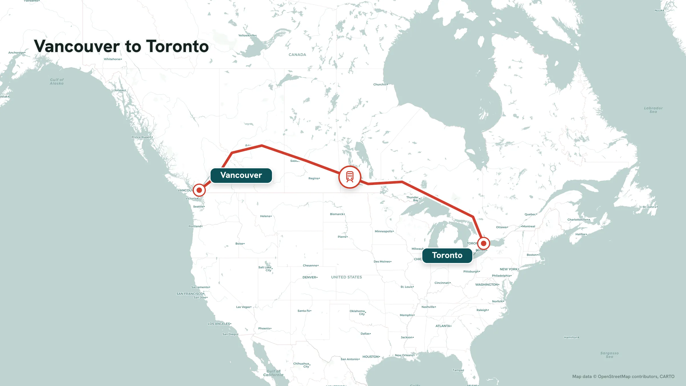 Rail route map: Vancouver to Toronto on VIA Rail's The Canadian