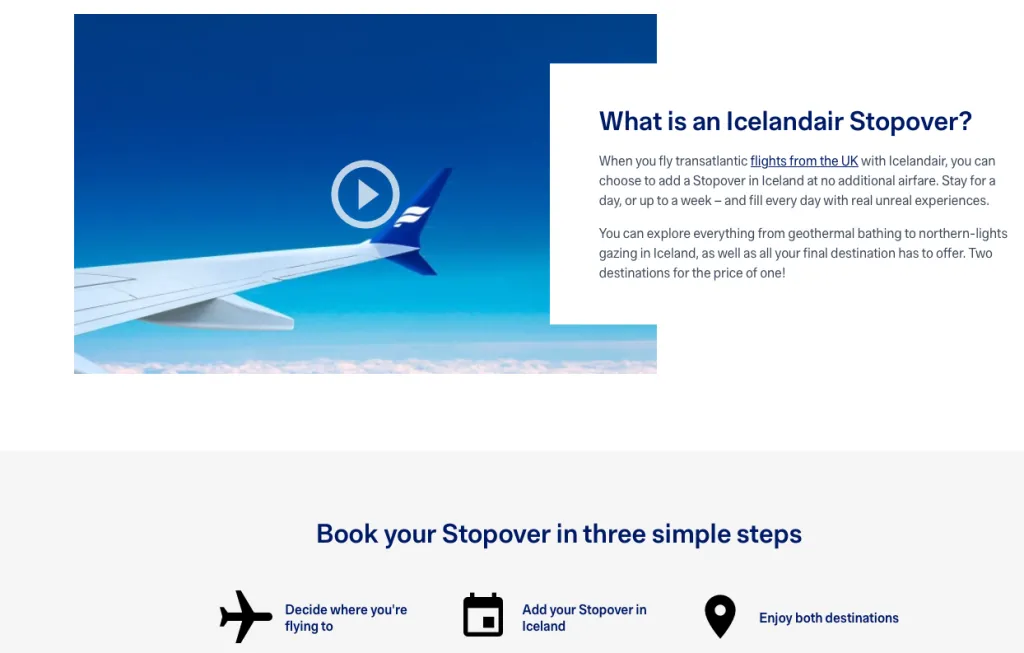 Screenshot of Icelandair Stopover marketing