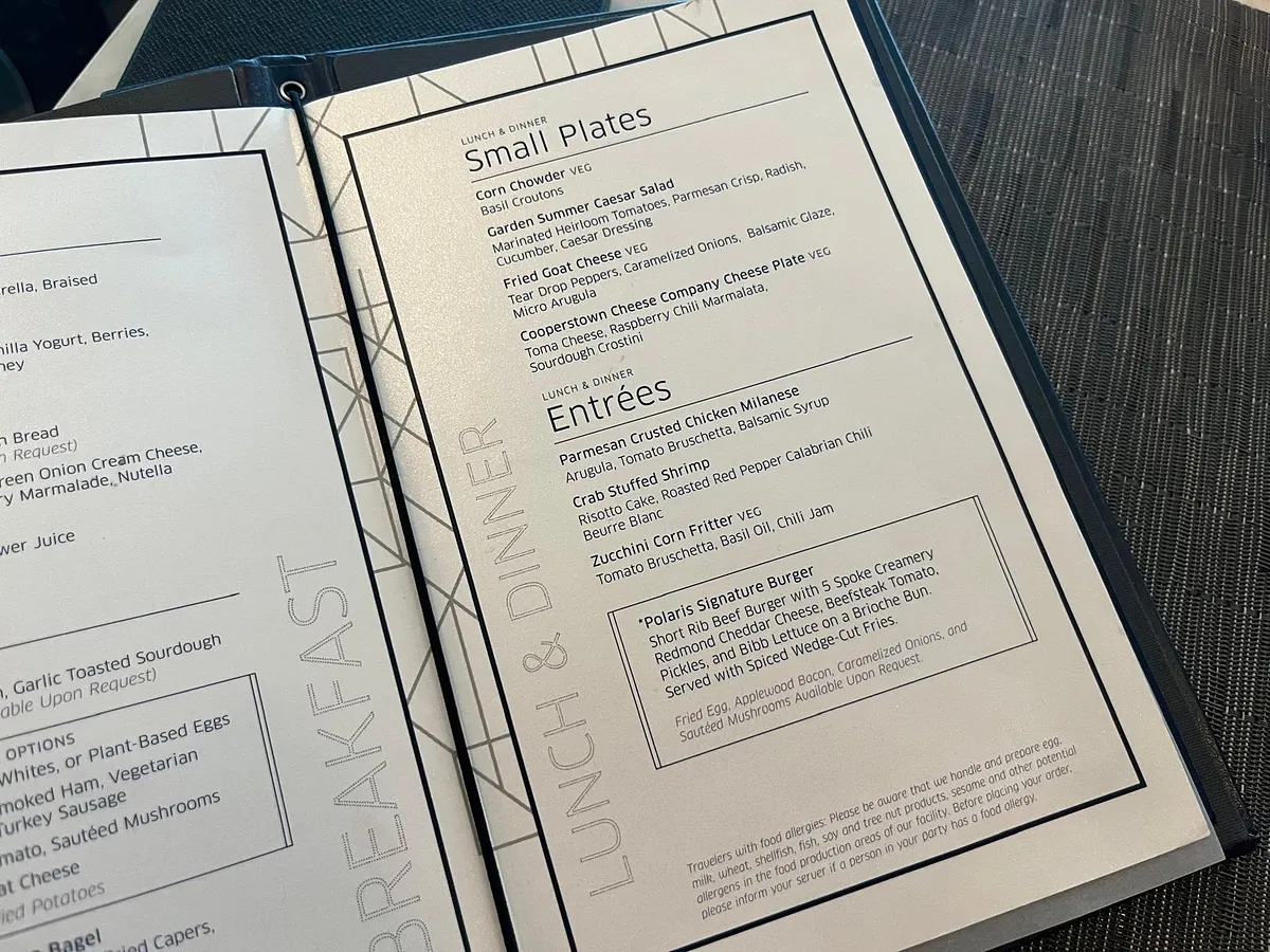 Dining area in the United Polaris Lounge at Newark Airport Terminal C