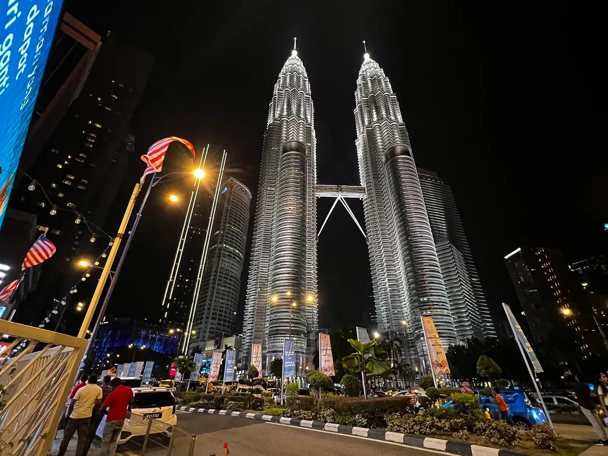 Petronas Twin Towers illuminated at night, Kuala Lumpur