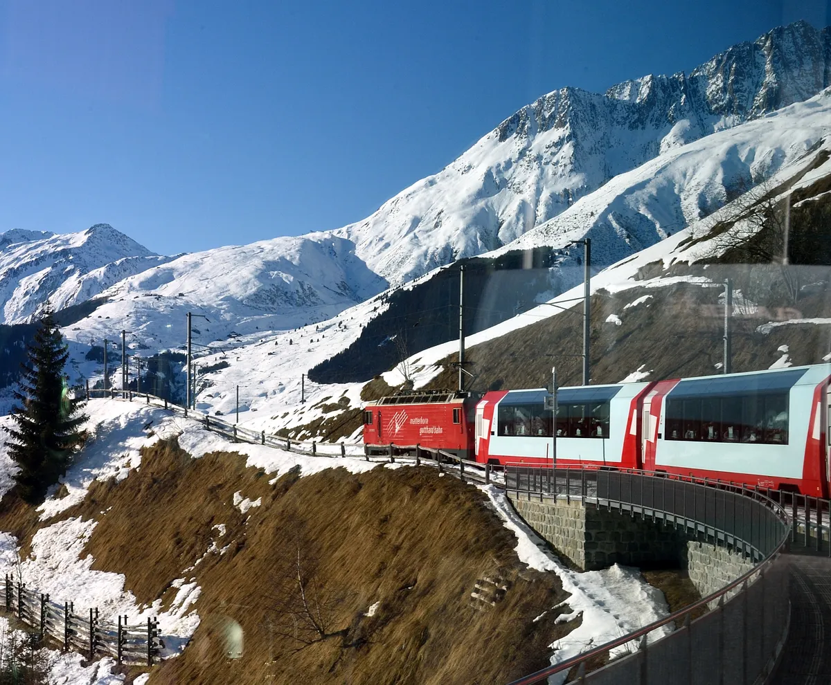 Glacier Express in the Swiss Alps bound for Zermatt
